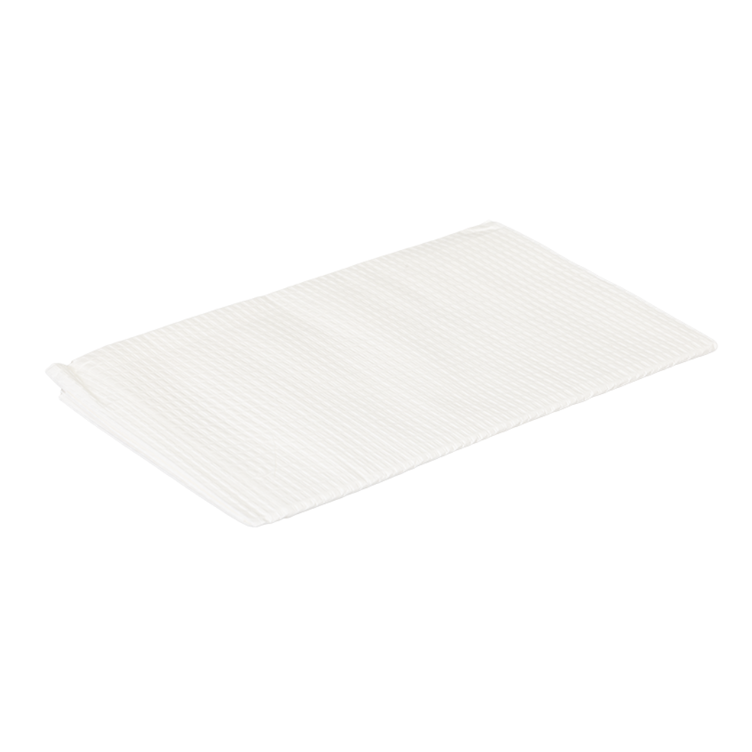 A folded, white, ribbed bath mat is displayed on a plain white background, evoking the clean simplicity of Dynarex Exam Room Drape Sheets.